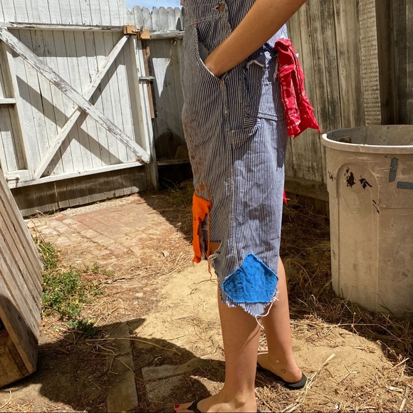 1960s Vintage Round House Patched Striped Overalls - Picture 5 of 9